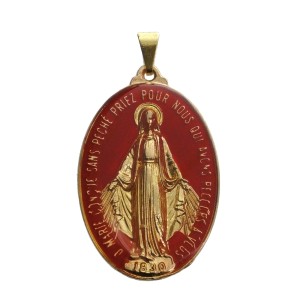 MD520133 - Medalha N. Sra. Das Graças Resinada Vermelha - 4,5x2,8cm