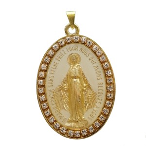 MD520140 - Medalha N. Sra. Das Graças Resinada Branca c/ Strass - 5,5x3,5cm