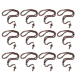 TE942024P12 - Terço N. Sra. de Fátima Madeira c/ 12un. - 43cm